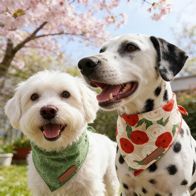 Realeaf Spring Dog Bandanas 2 Pack,Floral Pet Scarf for Boy and Girl, Premium Durable Fabric, Seasonal Bandana for Dogs (X-Large)