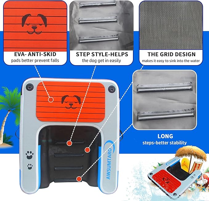 Inflatable Dock, Load-Bearing 200 pounds, Dog pet ramp, Suitable for Swimming Pools, Boat Docks, Lakes, Beach use Water Sports Platform.