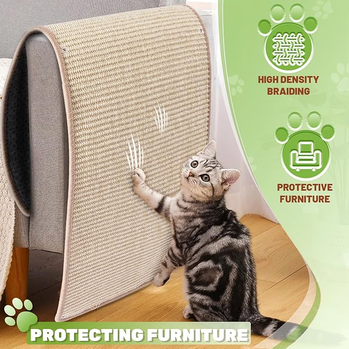 Natural Sisal Cat Wall Climbing Carpet, Wall Scratcher Carpet Mat Pad, Cat Climbing Wall, Tall Scratching Post, Wall Floor Couch Sofa Protector, Scratching Pad for Indoor Cats （78.7" Lx15.7 W, 1PC）