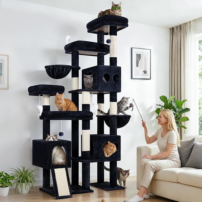 Globlazer 82" Extra Large Cat Tree for Big Cats, Heavy Duty Cat Tree for Multi-Cat Household, Maine Coon Cat Tree with 3 Condos, 2 Hammocks, 3 Perches & Scratching Board, S82D, Dark Gray