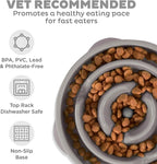 Outward Hound Fun Feeder Slo Bowl – Large 4‑Cup Capacity, Slow Feeding, Medium to Large Dogs, Non‑Slip, Gray, Drop Pattern