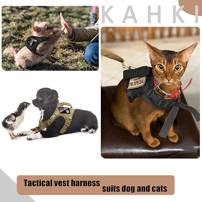 Tactical Dog Harness Tactical Puppy Vest with Rubber Handle K9 Military Adjustable Pet Vest Harness for Outdoor Training XS Dog Harness (Black Harness)