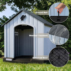 PUKAMI Large Dog House Outdoor Indoor, Plastic Dog House Weatherproof for Large Dogs, Sturdy Puppy Shelter with Air Vents and Elevated Floor, Easy Clean and Assemble (Grey, 37.2" D x 40" W x 40" H)