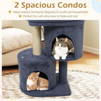 Tangkula Small Cat Tree for Indoor Cats, 26 Inch Cat Tower with Sisal Scratching Posts, Dual Cat Condos with Large Padded Push Perch, Modern Cat Climbing Furniture Activity Center (Dark Grey)