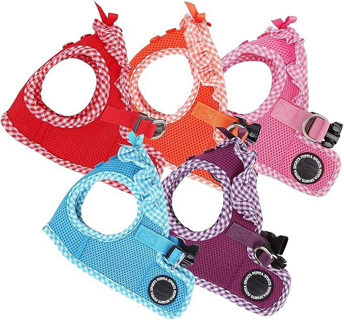 Puppia Vivien Vest Dog Harness Step-in All Season Mesh Cute No Pull No Choke Walking Training for Small Dog, Red, Small