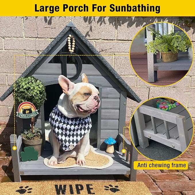 Aivituvin Dog House Outdoor Anti-Chewing Large Dog Log Cabin Weatherproof Outside Puppy Cage Indoor Dog Kennel