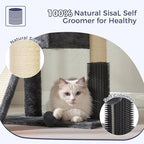Small Cat Tree Tower for Large Cats with Spacious Top Bed 20x13.8”Private Cat Condo,Sisal Scratching Post and Ramp and Self Groomer and Spring Ball-Dark Grey