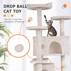 Cat Tree for Indoor Cats, Multi-Level Cat Tower with Scratching Posts & Cozy Condo, Space Saving Cat Activity Center, Durable Pet Play House (54in,Beige)
