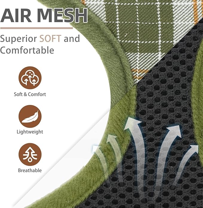 PUPTECK Soft Mesh Dog Harness and Leash Set Pet Puppy Cat Comfort Padded Vest No Pull Harnesses, Olive Green, M