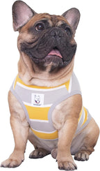 iChoue English Bulldog T Shirts 100% Cotton Striped Clothes for Medium Dogs Tank Tops Vest Large French Frenchie Pug Boston Terrier Pitbull Summer Yellow Stripes - XL