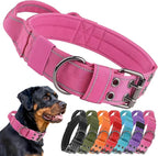Tactical Dog Collar with Control Handle, Military Adjustable Pet Collar Reflective Heavy Metal Buckle Dog Collar, Soft Nylon Training Collar for Medium Large Dogs (Rose Red, Large)