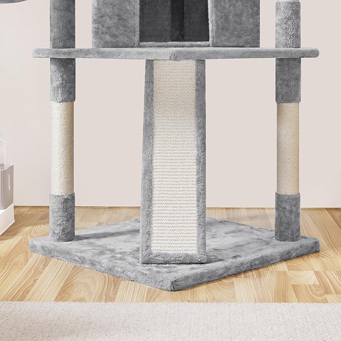 Topeakmart Cat Tower Cat Tree, 76 Inches Plush Cat House with Condos Perches Raised Edge as Cats Activity Center