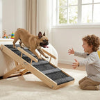 Upgraded Dog Ramp for Couch, Foldable Wooden Pet Ramp with 4 Adjustable Heights from 14'' to 22", Portable Pet Steps with Detachable Guardrails for Small Dogs, Puppies, Injured and Old Dogs