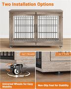Dog Crate Furniture with Cushion Set of 2, Wooden Dog Kennel Indoor with Double Doors, Dog Cage with Wheels, Dog House Side End Table for Large Dogs up to 85 lb, 44" L, Grey