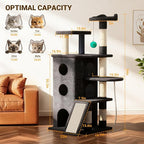 【Tank-Sturdy Tower】 PetDance Heavy Duty Cat Tree for Cats Fits Kittens to XL Maine Coons, Cat Tower with Scratching Posts, Cat Climber with 3 Spacious Hideaway, Dark Gray