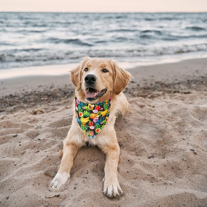 ADOGGYGO Summer Hawaii Dog Bandana, 6 Pack Flamingo & Fruit Pattern Triangle Summer Bandanas for Extra Large Dogs Pets (X-Large)