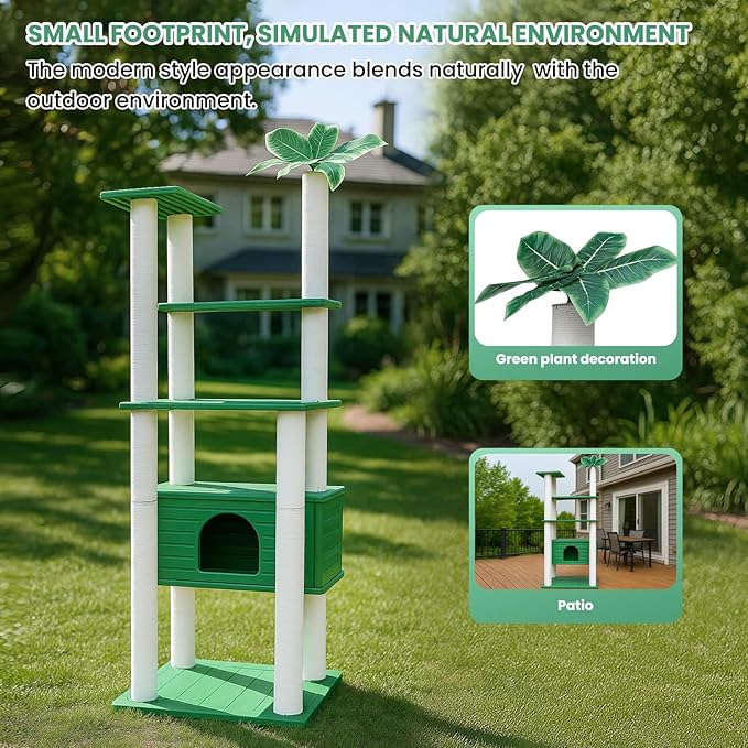 66.5 Inches Tall Outdoor Weatherproof Cat Tower, Multi-Level Cat Tree, Large Cat Condo with PVC Board and Cat Scratching Posts, for Outside and Indoor Cat Houses