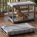 Collapsible Dog Crate for Large Dogs - 36"L Heavy Duty Dog Kennel No Tools Required with 4 Sides Steel Foldable Cage for Dogs Indoor Furniture, Portable Carrier with 2 Smooth Wheels, Gunmetal
