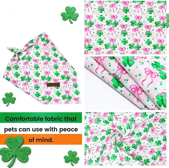 Elegant little tail St Patrick's Dog Bandana, Lucky Clover 1PC Washable Pet Scarf Female or Male Square Dog Bib Kerchief Scarf Adjustable Pet Bandanas for Medium Large Dogs