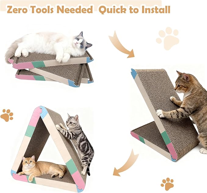 Triangle Cat Scratcher Pad - Foldable Cat Scratching Board with Non-Toxic Thickened Corrugated Paper, Durable Recycled Cardboard for Indoor Cats