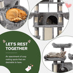 IMUsee 68 Inches Multi-Level Large Cat Tree for Large Kitties/Big Cat Tower with Condo/Cozy Plush Perches/Sisal Scratching Posts and Hammocks/ ‌Feline Activity Center Play House/Grey
