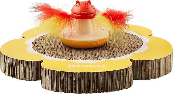 Catstages Daisy Scratch and Spinning Catnip Toy Bundle Cat Scratcher with Topper for Interactive Play, Two Toys in One, Multicolored