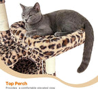 82" Tall Cat Tree,Giant Cat Tree for Indoor Cats Large Adult, Heavy Duty Cat Tree Tower, Extra Large Cat Trees with Scratching Posts, Cat Condos, Hammock,Top Perch,Ramp (Leopard)