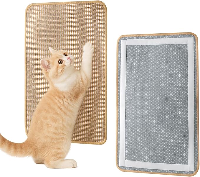 Cat Scratching Mat Sisal, Sisal Fabric Large Pet Scratching Pad for Indoor Cats with Adhesive Hook Loop Tape, Cat Scratching Rug Wall Scratchers (2pcs(15.7x23.6in))