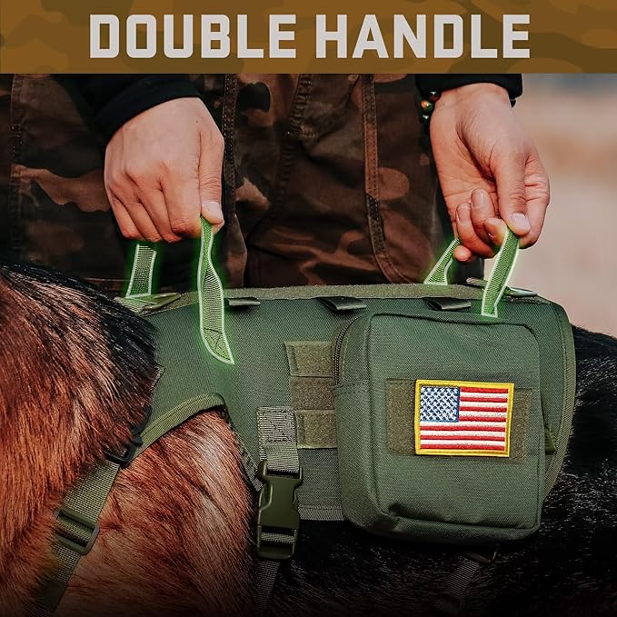 Forestpaw Dog Harness for Large Dogs,Tactical Dog Harness with Handle,No Pull Military Service Dog Vest with Pockets Adjustable for Walking Training,Green,Chest 21.5-45"
