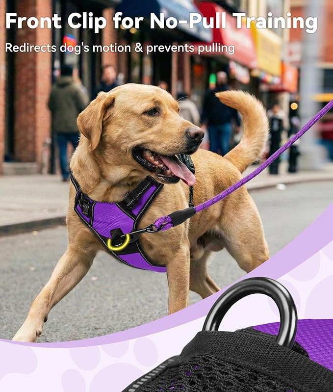 Joytale No Pull Dog Harness for Large Dogs, Reflective Pet Vest with Front Clip, Adjustable Soft Padded Harnesses with Easy Control Handle for Training and Walking, Purple, L