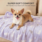 Luciphia 1 Pack 3 Cat Printed Fleece Pet Blankets Washable，Soft Warm Throw Covers for Crate Couch Bed，Cozy Puppy Essentials for Dogs and Cats，Purple/Grey/Khaki, Small (23x16 inch)