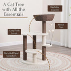PetPals 5-Level 35" Cat Tree Tower with Paper Handwoven Basket Bed,Multi-Level Climbing Activity Tower with Replaceable Paper Rope Scratching Posts (Cream and Brown)