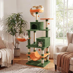 DORTALA Cat Tree for Indoor Cats, 66" Tall Cat Tower with 2 Condos, Sisal Scratching Posts, Plush Perch, Hammock, Dangling Balls, Multi-Level Pet Climbing Furniture Activity Center (Green+Orange)