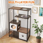 PETSITE 52 Inch Modern Cat Tree with 2 Cat Condos, Multi-Level Cat Tower with Sisal Scratching Posts, Dangling Balls, Removable Soft Cushion and Scratching Pads, Space Capsule, and Anti-Tipping Kits