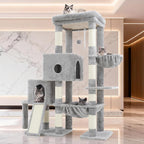 Hey-brother Cat Tree Tower, Scratching Posts with Big Platform, 2 Condos, Spacious Hammock, Cozy Basket, Sisal Board for Indoor Large Adults, 50 Inches Progressive Climbing House, Light Gray MPJ071W