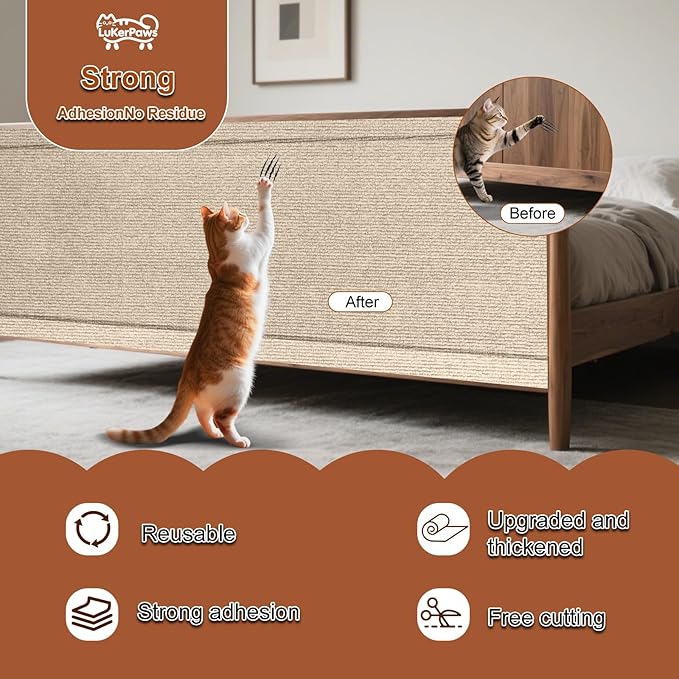 Cat Scratch Mat, Self-Adhesive Trimmable cat Scratch Furniture Protector for Couch, cat Scratch pad，cat Tree，DIY Climbing Carpet for Cat Tower Replacement Pads (Dark Gray, 39.4" x 15.8")