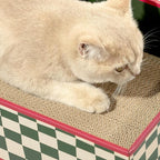 Cat Scratcher Box with 3-Layer Corrugated Pad, Heavy-Duty Double-Sided Cardboard Scratching Board & Bed, Checkered Design, for Cats, Large