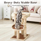Multi-Level Cat Tree for Indoor Cats, Modern Cat Tower with Double Beds & Scratching Posts, 27in Cat Tree for Large Cats and Kitten, Small Cat Climbing Tower with Hanging Toys, Cream White