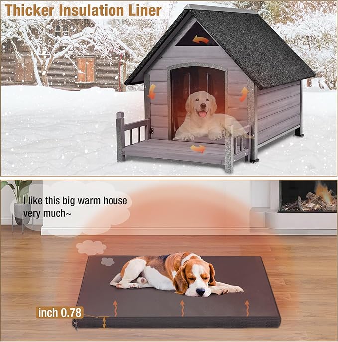Dog House Outdoor with Insulated Liner, Winter Dog Kennel for Small Mediun Dogs with Anti-Biting Metal Iron Frame, Heated Dog House 100% Insulated