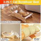 3-in-1 Cat Scratcher Bed for Indoor Cats Sisal Scratcher & Hammock Lounge with Solid Wooden Perch, No-Tip Stable Base for Large Cats, Durable Cat Scratch Pad & Cat Furniture (Easy Assembly)