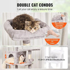 Multi-Level Cat Tree Tower with Sisal Scratching Posts, Plush Condo & Toys - Durable Cat Activity Center for Indoor Cats (Light Grey, 63)