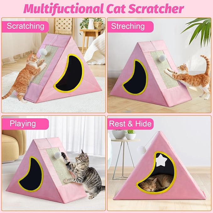 Upgraded Cat Scratcher House, 3 in 1 Foldable Sisal Cat Scratcher, Double-Sided Usability, Durable Cat Furniture for Cats to Play, Scratch, and Sleep
