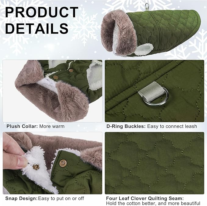 BEAUTYZOO Winter Dog Coat with Harness Built in, Warm Dog Puffer Jacket Vest Padded Fleece Cold Weather Coats Windproof Waterproof Snow Jackets Clothes for Small Medium Puppy, Green L