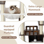 Cat Tree, 70.9 Inch Wood Cat Tower for Large Cats Adult, Modern Cat Furniture with Double-Layer Wooden Cat Condo, 2 Platforms, Large Hammock and Scratching Posts, Rustic Brown GCT102SR