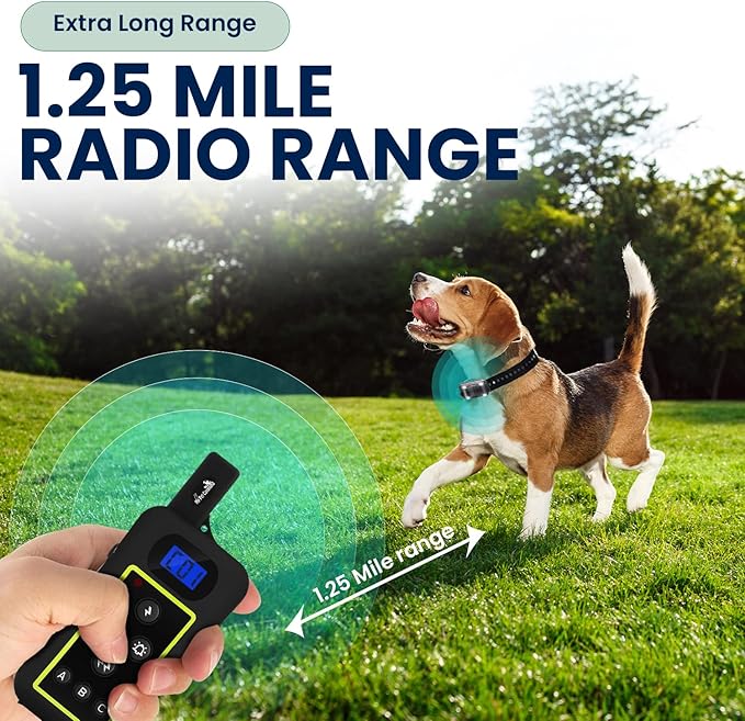 My Pet Command 1.25 Mile (6600Ft) Long Range Dog Training Collar Safe Shock with Remote Shock,Vibrate,Tone Flashing Beacon Lights Waterproof Rechargeable Hunting add Up to 3 Collars 1 Collar Kit