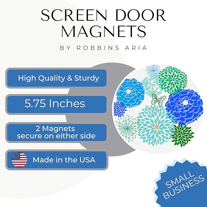 Screen Door Magnets Double Sided – Keep People, Kids, and Dogs from Running into The Screen Door - Robbins Aria Blue Floral