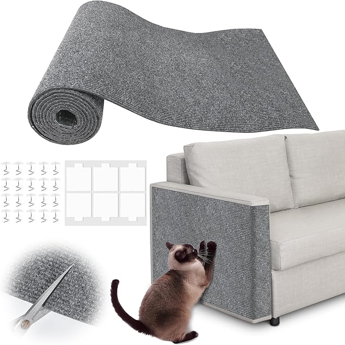 Cat Scratch Furniture Protector - 138" x 13.8" Trimmable Self-Adhesive Cats Claws Scratch Pads, DIY Cat Climbing Couch Protector for Scratch Post Cat Tree Replacement Indoor (Light Gray)
