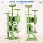 FDW | 70" Cat Tree Tower | Green | Multi-Level Indoor Activity Center with Sisal Scratching Posts, Condos, Plush Perches, Hanging Cat Toys | Sturdy, Easy to Assemble | for Kittens & Adult Cats