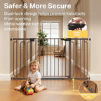 Cumbor 36.6-59" Extra Wide Baby Gate for Stairs, Pressure Mounted Dog Gate for Doorways, Auto-Close Easy Walk Through Safety Child Gate for Kids Toddler, Tall Pet Gates Indoor, Brown
