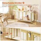 Dog Crate Furniture for 2 Dogs, 43.3" Dog Kennel with Removable Divider, Heavy Sturdy Dog Furniture Style Double Cage for Small Medium Dog, Indoor Pet House End Table, White and Gold